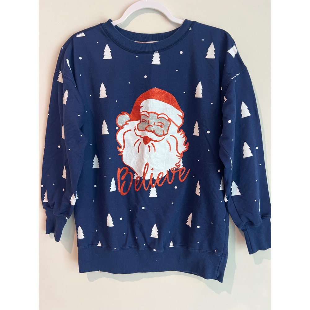 Rockin Around Santa Believe Christmas Sweatshirt Women's Size Medium Blue